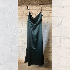 dessy green cowl neck charmeuse bridesmaid dress [size 16W]